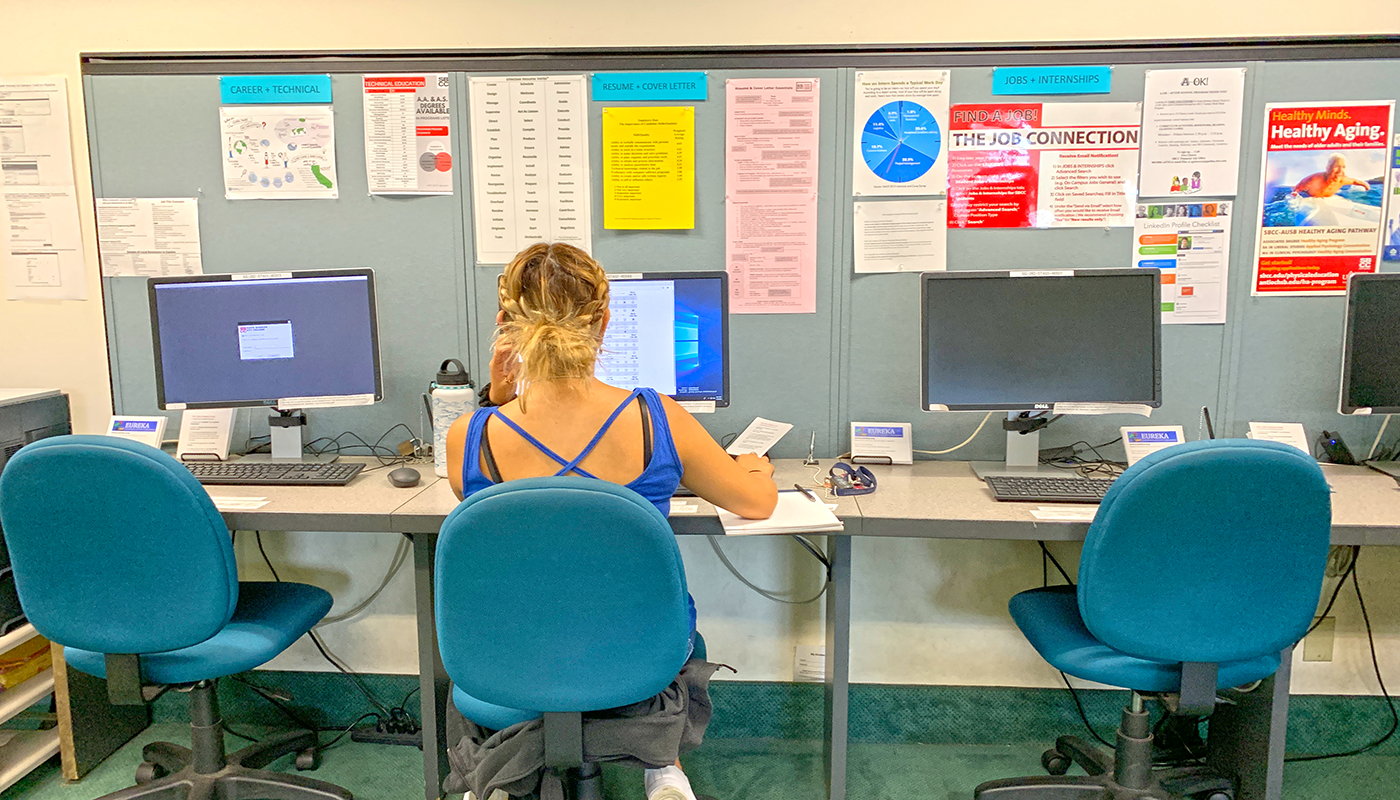Santa Barbara City College student taking a career assessment.