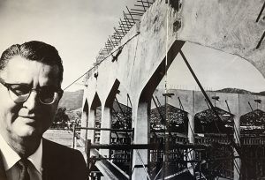 1963-64 Dr. Robert Rockwell and new Student Services building under construction