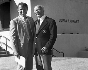 Peter MacDougall and Eli Luria in front of Luria Library