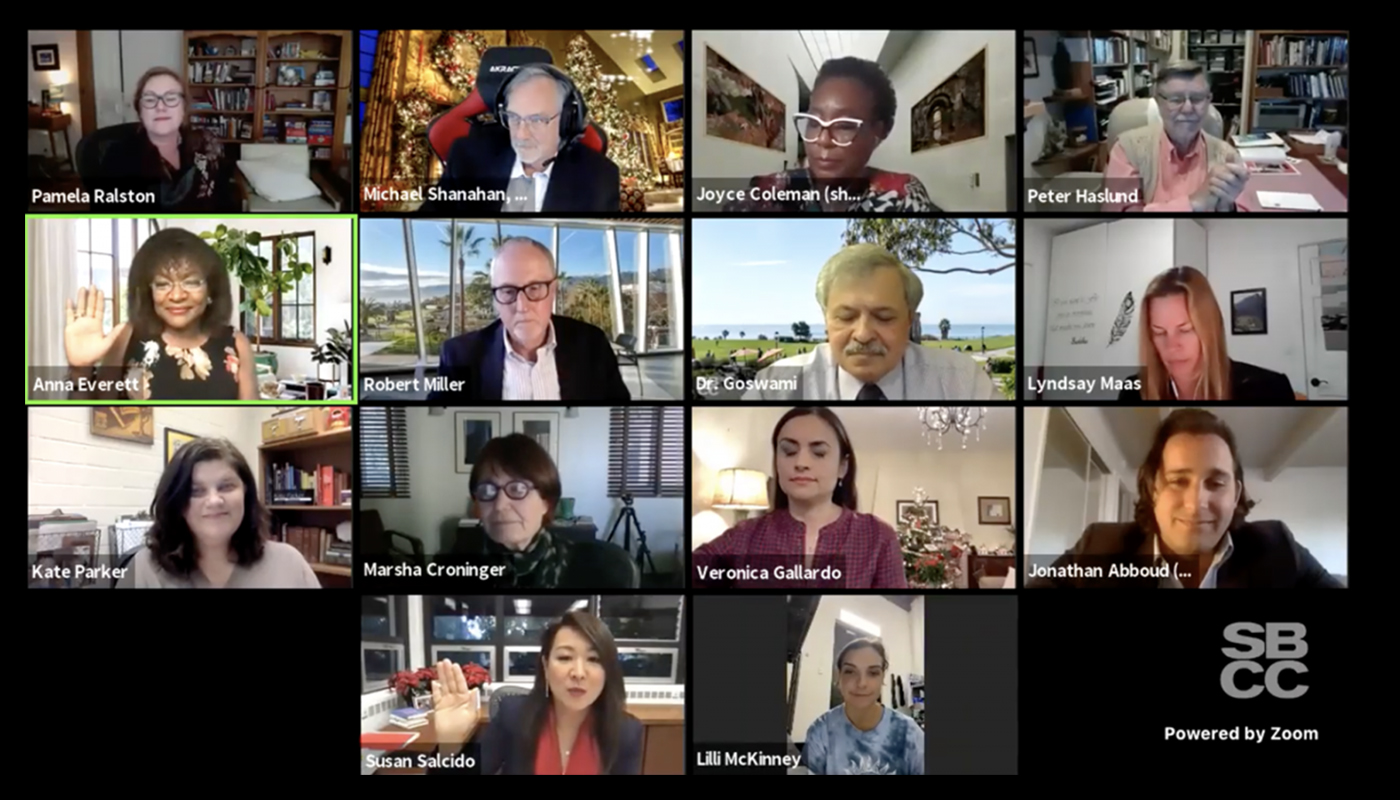 SBCC Board swears in newcomer Anna Everett, re-elected Trustees Veronica Gallardo and Robert Miller