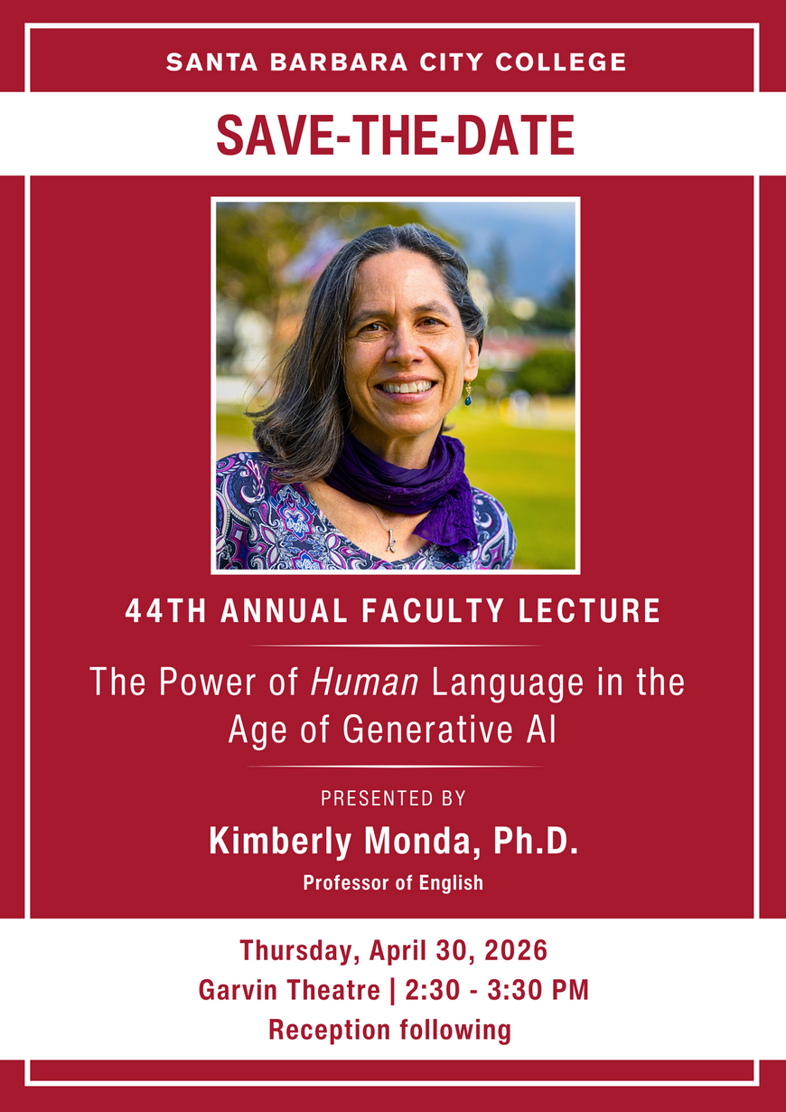 2026 Faculty Lecture flyer featuring Kim Monda