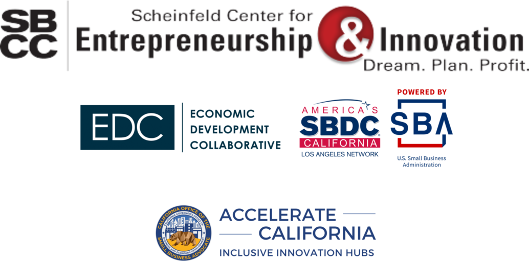 AI Unlocked event sponsors: SBCC Scheinfeld Center, Economic Development Collaborative, America's Small-Business Development Centers, US Small Business Administration, and Accelerate California