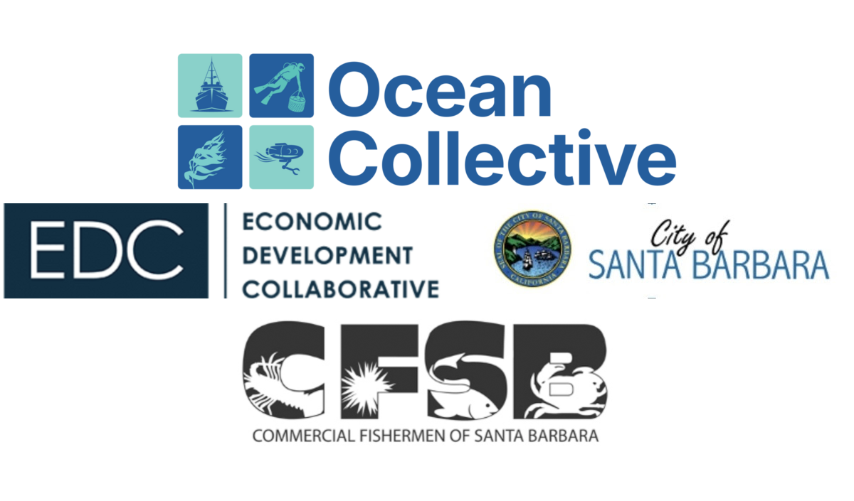 Collage of four logos: Ocean Collective, Economic Development Collaborative, City of Santa Barbara, and Commercial Fishermen of Santa Barbara