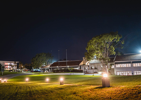 SBCC's college campus at night.