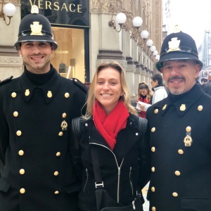 Lauren Salsbury with Versace security guards 